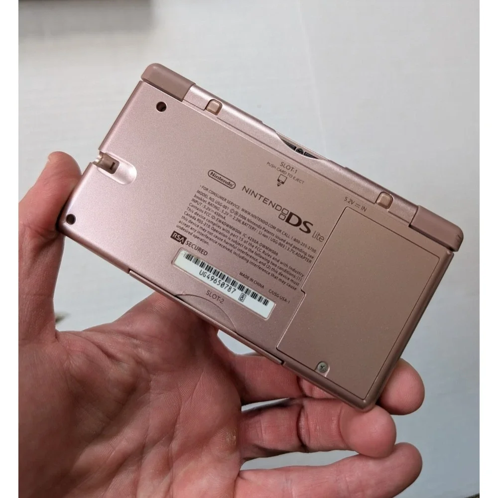 READ Nintendo DS Lite Rose Metallic Pink In Box Broken Hinge Tested Working